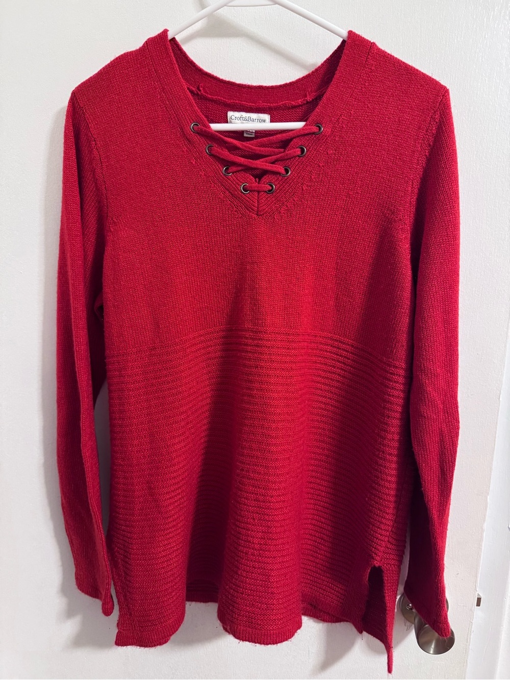 croft & barrow Red Lace-Up Knit Top